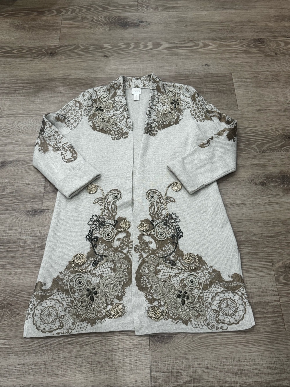Chico’s Embellished Art to Wear Cardigan Sweater Size 1 M